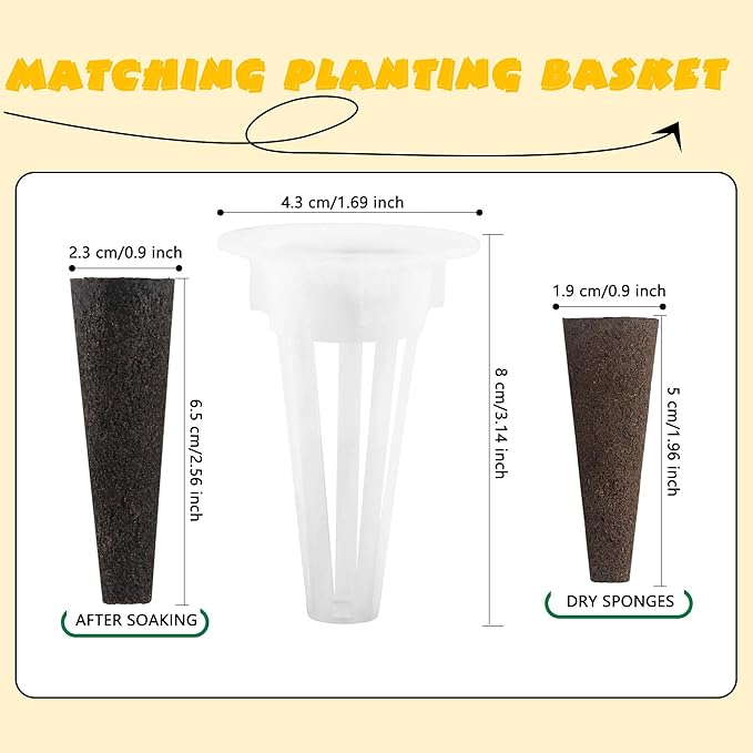 62 Sets Grow Sponges with Baskets Replacement Root Growth Sponges Seed Starter Pods for Hydroponic Indoor Garden System