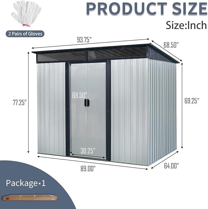 8x6 FT Outdoor Metal Storage Shed with Lockable Sliding Doors and Transparent Plate - Patio Shed for Backyard, Garden, Lawn (White and Black)