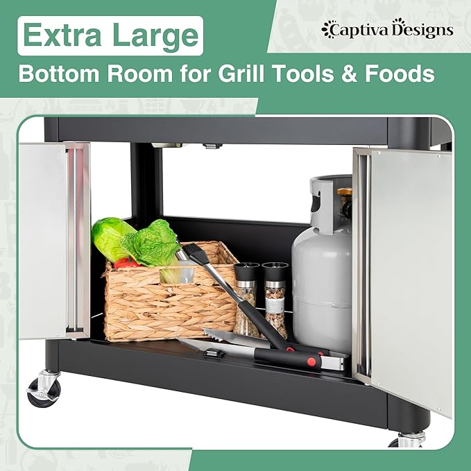 Captiva Designs 6-Burner Propane Gas BBQ Grill with Side Burner & Porcelain-Enameled Cast Iron Grate for Outdoor Kitchen & Backyard Barbecue, 65,800 BTU Output,665 SQ.IN. Cooking Area,Stainless Steel