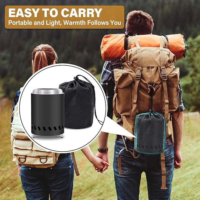 HGD Small Tabletop Fire Pit, Smokeless Table Top Firepit Outdoor, Portable Mini Stove with Carry Bag for Camping Backyard Patio Garden Picnic, Fueled by Pellets or Wood, Stainless Steel, Black