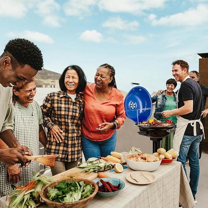 Electric BBQ Grill Techwood 15-Serving Indoor/Outdoor Electric Grill for Indoor & Outdoor Use, Double Layer Design, Portable Removable Stand Grill, 1600W