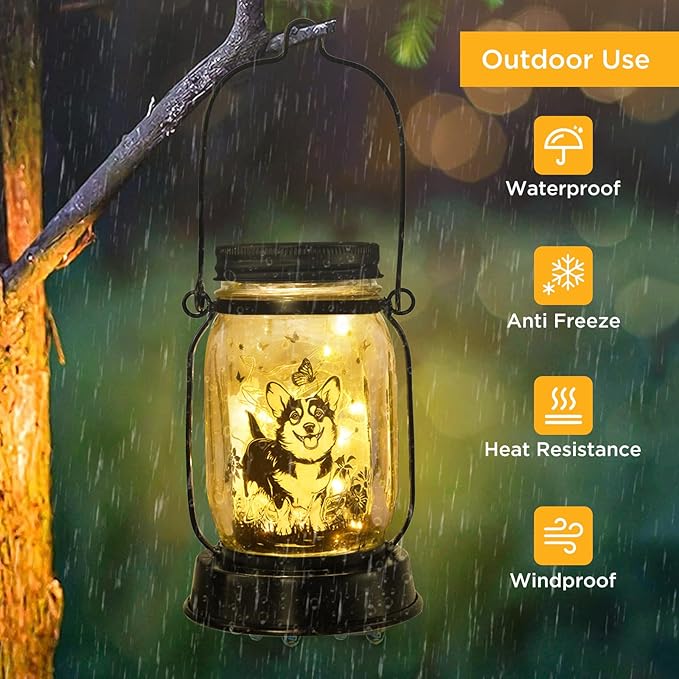 Corgi Gifts for Women/Men Corgi Solar Lanterns Dog Mom Birthday Dog Lovers Lantern Pet Loss Pet Memorial Lights Solar Garden Decoration for Yard, Patio,Backyard,Porch Torches