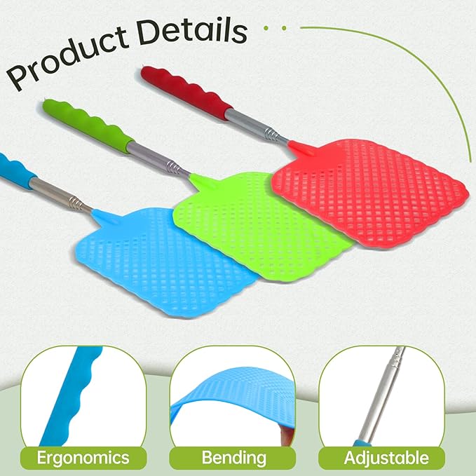 3 Pack Fly Swatters Set - Plastic Fly Swatters Heavy Duty - Square Fly Swatters with Stainless Steel Handle for Indoor and Outdoor - Blue + Green + Red