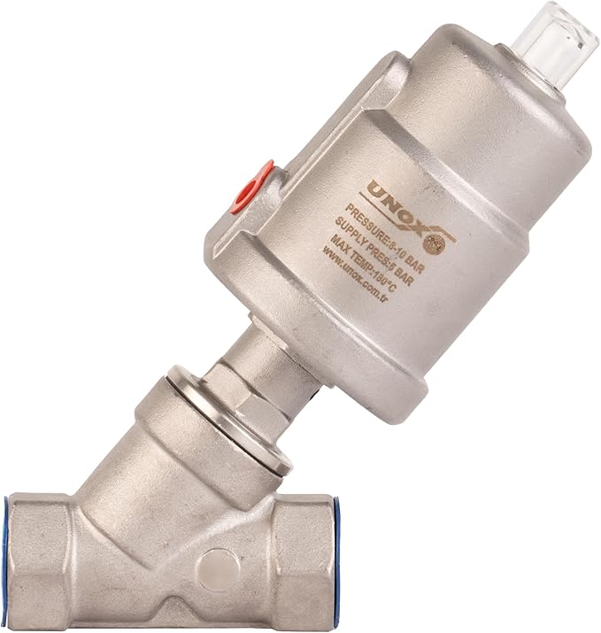 UNOX 3/4" (DN20) Stainless Steel Pneumatic Valve, Angle Seat Design, Normally Closed Steam Air Control, 3-8 Bars Fast Response Industrial Single Acting Valve with Threaded Connection
