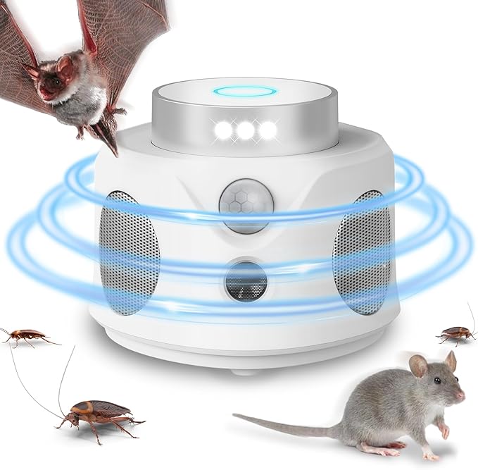 Mouse Repellent Ultrasonic, 360° Mice Repellent Indoor Rat Deterrent Get Rid of Mice with LED Lights, Squirrel Rodent Repellent for Attic Houses Barns Garage Basement RV
