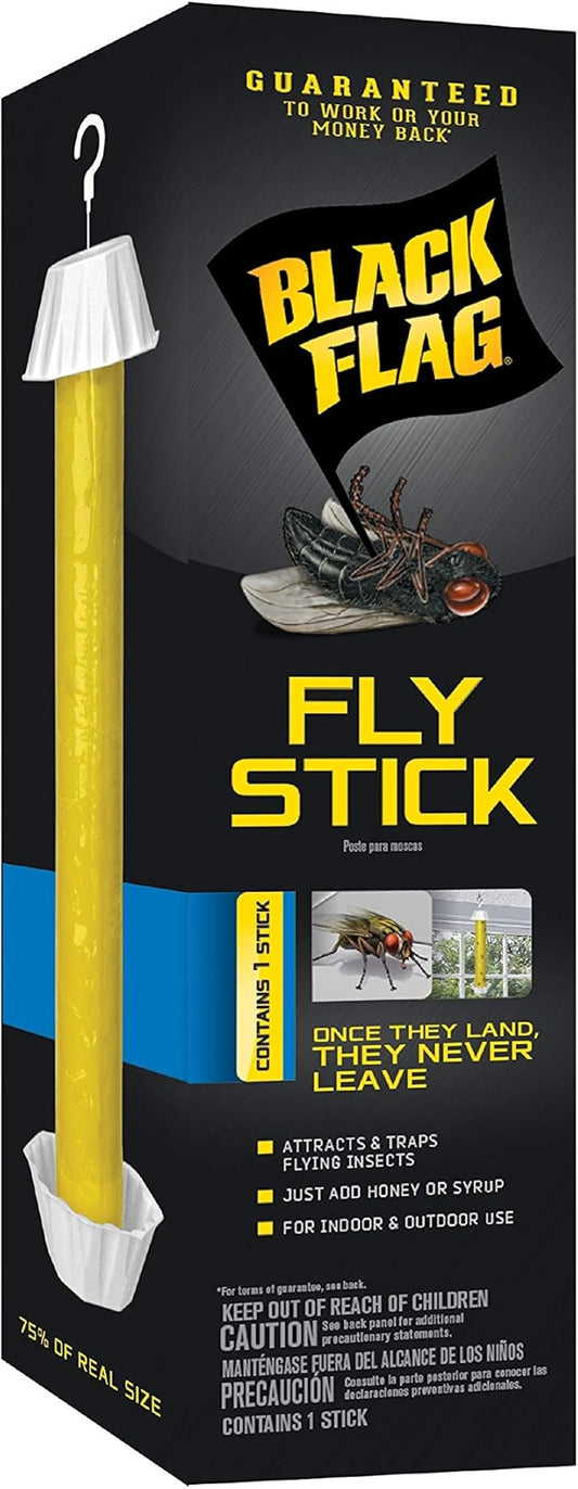Black Flag Fly Stick, Trap Houseflies and Flying Insects, Pack of 6