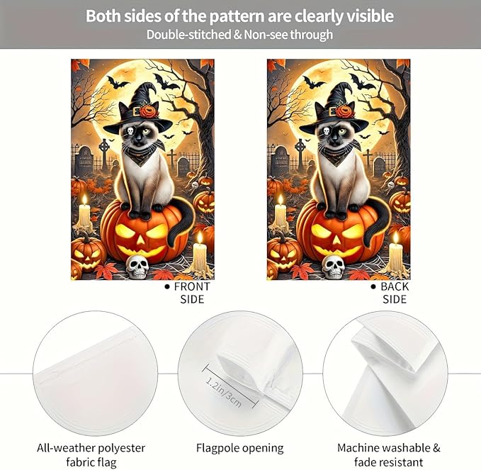 Happy Halloween Garden Flag Double Sided 12x18 Halloween Pirate Witch Cat Garden Flag Graveyard Full Moon Pumpkin Flag Holiday Outside Decorations Banner