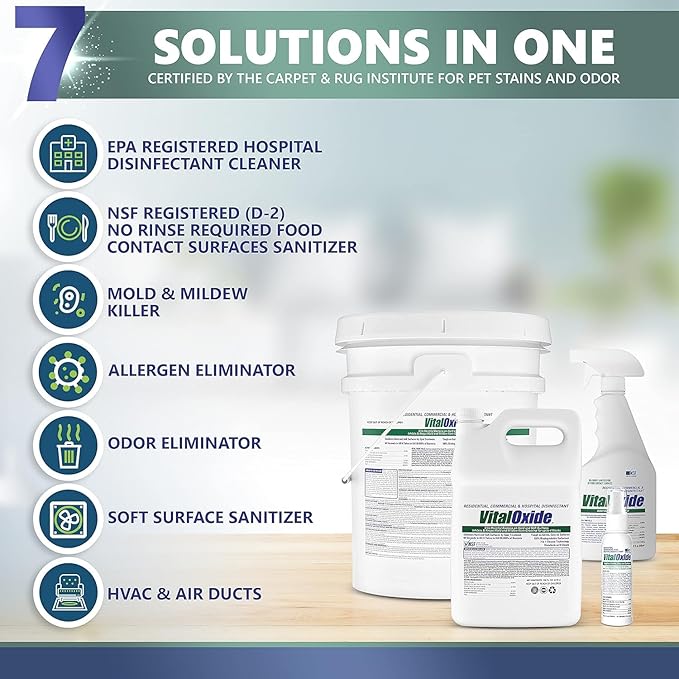 Vital Oxide Disinfectant, Deodorizer, Cleaner, Food-Contact Sanitizer, Virucide – (EPA registration #82972-1) – Kills Mold & Mildew, Eliminates Odors-1 Gallon