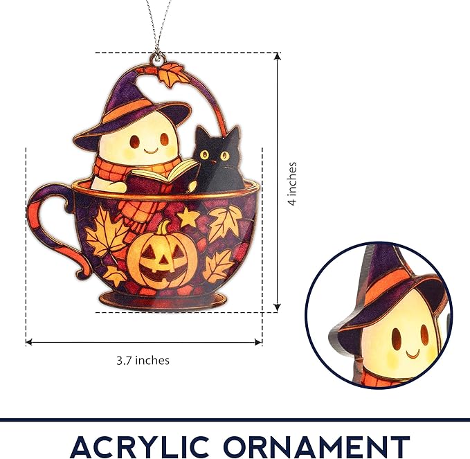 Cute Ghost Halloween Ornament – halloween ornament – ghost gifts – black cat decor – holiday ornament – Suncatcher effect window hanging – Car Hanging