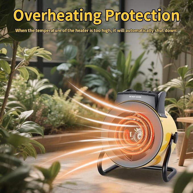 Greenhouse Heater with Digital Thermostat, 1500W/750W Electric Grow Tent Heater, IPX4 Waterproof, Overheat Protection, Fast Heating for Patio, Flower Room, Green House, Ourdoor