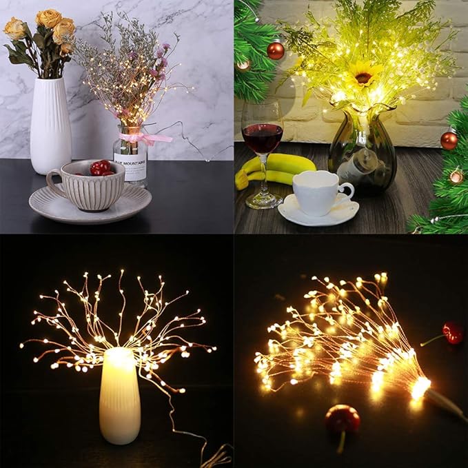 2 Pack Starburst Sphere Lights,200 LLED Firework Light, 8 Modes Dimmable Remote Control Waterproof Hanging Fairy Light, Copper Wire Lights for Patio Parties Christmas (Battery Operated)