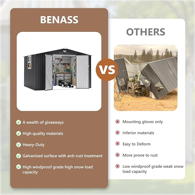 10x8 FT Outdoor Storage Shed, Metal Garden Shed - Tool Storage Sheds with Lockable Doors & 1 Clear Window, Waterproof Outside Storage Building for Backyard, Patio (Black; Floor Not Included)