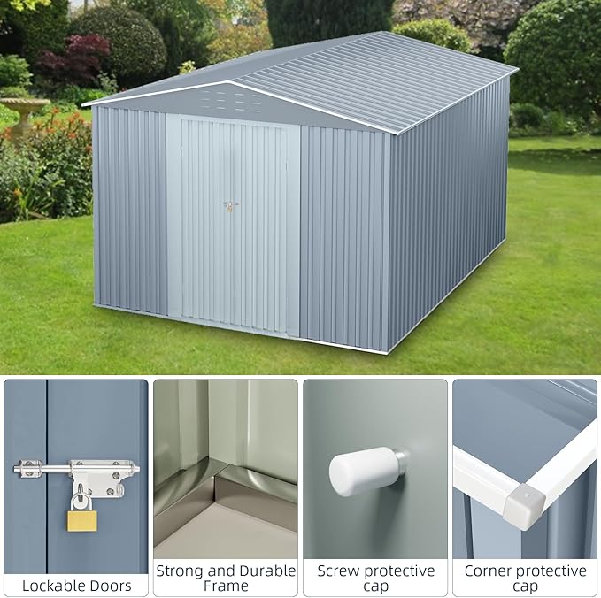 8x12 FT Outdoor Storage Shed,Large Metal Tool Sheds with Updated Frame Structure,Lockable Doors and Air Vents,Outside Garden Storage Shed for Outdoor,Garden Shed for Backyard Garden Patio Lawn