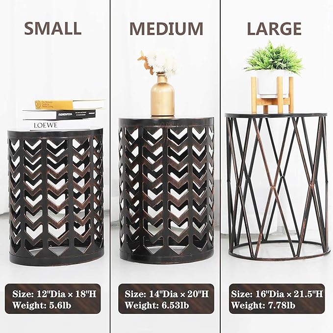 Y&M Nesting Side Table, Set of 3 Stacking Coffee Tables for Living Room End Tables, Outdoor Decorative Garden Stool with Heavy Duty Modern Industrial Decor - Black with Bronze (Ship from US)
