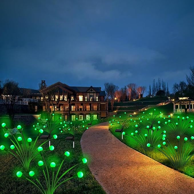 Kohlrabi Solar Halloween Lights Outdoor, 2 Pack 20 LED Solar Green Firefly Lights, Waterproof Wind Swaying Light for St. Patrick's Day Irish Day Outside Yard Patio Decoration