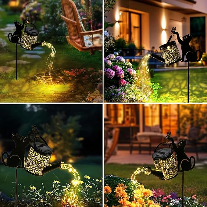 Black Cat Gifts - Solar Cat Garden Statue,Black Metal Garden Decor,Yard Decor Stakes with Lantern, Gifts for Women Mom and Grandma or for Cat Lovers