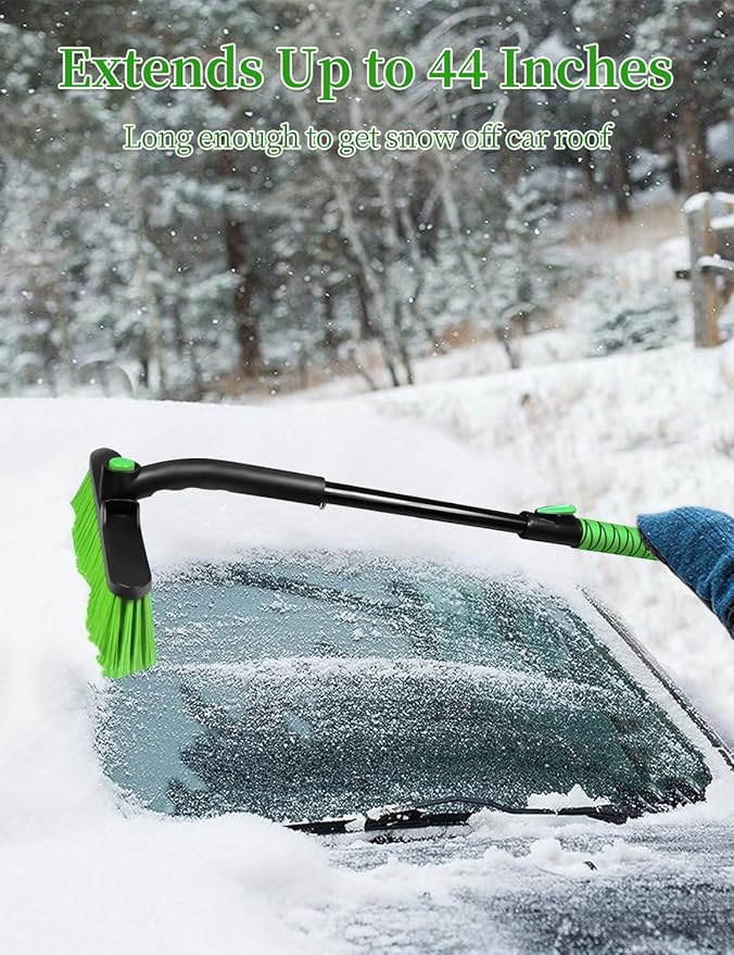 HEEYA 44 Inch Snow Brush for SUV, Ice Scraper for Car Windshield Window, Extendable Snow Scraper and Brush with Comfortable Foam Grip for Truck Vehicle Automobile - Green