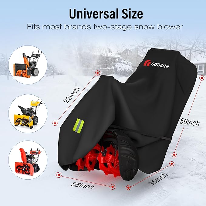 Snow Blower Cover, Heavy 900D Oxford Fabric Waterproof Outdoor Snowblower Covers, Universal Size Fits Single and Two Stage Snow Blowers, Water, Wind, UV, W/Adjustable Buckle and Vents - Black