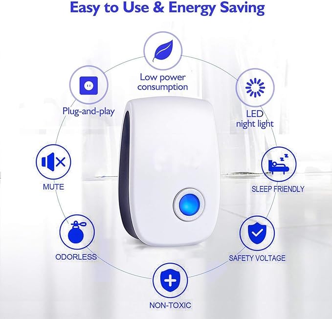 Ultrasonic Insect & Pest Repeller, Ultrasonic Mice Repellent for Insect, Roaches, Spiders, Ants, Bugs, Mosquitoes, Pest Control for House Garage RV Hotel, 6 Pack