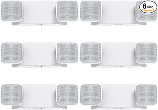 Led Emergency Light with Two Adjustable Head Integrated Commercial Emergency Lighting Battery Backup exit Light, Contractor Select, AC 120/277V (6 Pack)