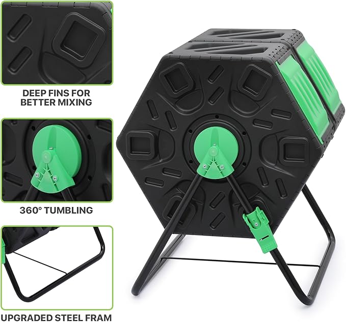 Magshion 34 Gal Dual Chamber Compost Tumbler from BPA Free Material, Outdoor All-Season Fast-Working High Volume Composter Tumbling Bin, Sliding Doors