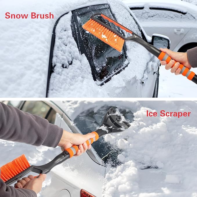Snow Brush and Ice Scraper for Car Windshield,26.4" Window Scraper Deicer for Car SUV and Truck,Ice Scrapers and Brushes 2 in 1,Winter Car Automotive Exterior Accessories(2Pack Orange)