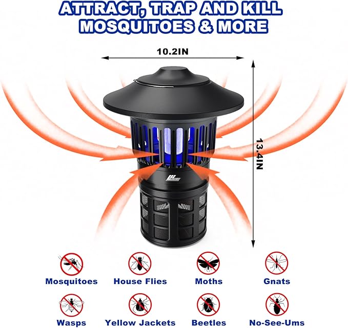 Wisely Fly Traps Outdoor - Rechargeable Cordless Flying Insect Trap IPX4 Waterproof with LED Light Adjustable - Catch Mosquitoes, Flies, Gnats, Wasps for Patio,Camping,Living Room,Home - Black