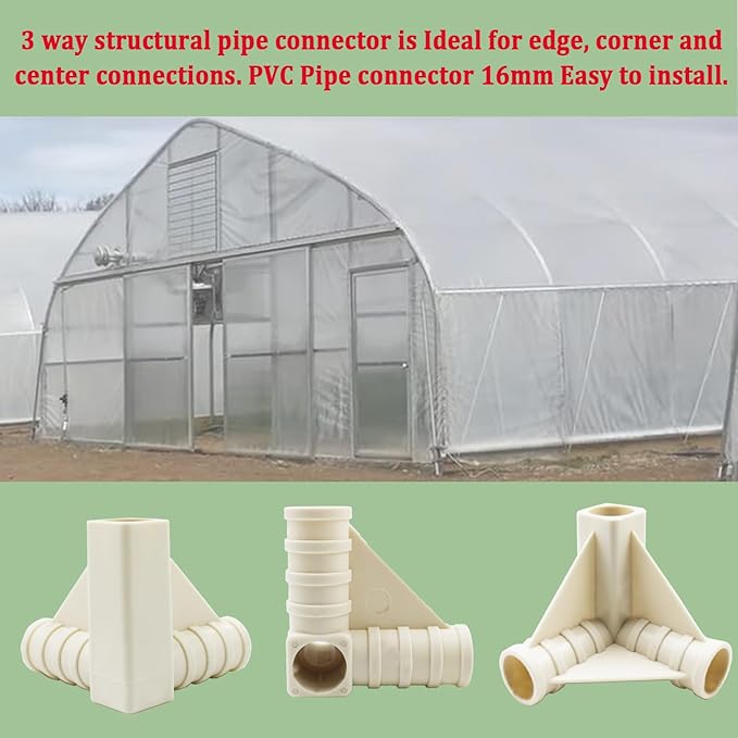 3-Way 16mm 5/8'' PVC Pipe connectors for Outdoor Grow Tent and Plant Grow Tent, 3-Way PVC Pipe Fittings Build Heavy Duty Greenhouse Frame Furniture Connectors Tent Connections