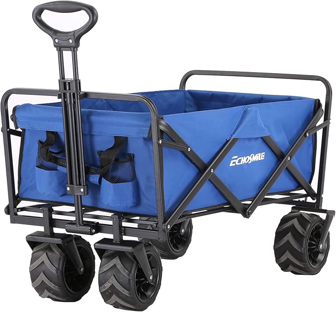 EchoSmile Heavy Duty 350 Lbs Capacity Collapsible Wagon, Outdoor Folding Camping Wagons, Grocery Portable Utility Cart, Adjustable Rolling Carts, All Terrain Sports Wagon with Big Wheels by Boahaus