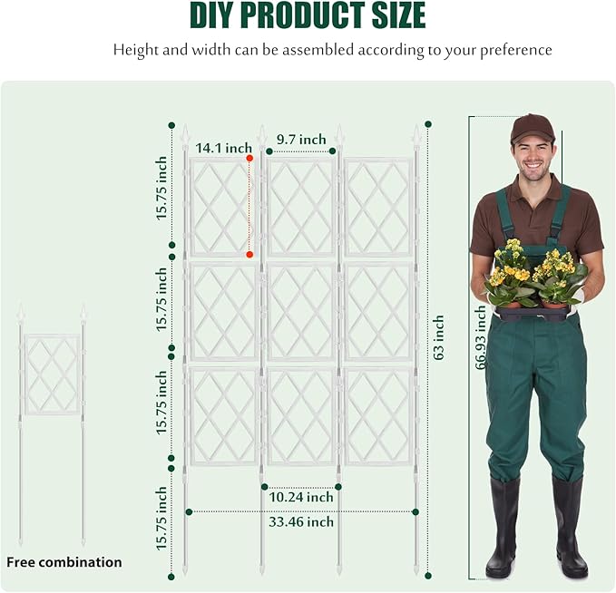 5.25FT Trellis for Climbing Plants Outdoor, Garden Wall White Trellis with Ties, Plastic Coated Metal Pipe Support Tall Plant Fence for Ivy Vines Rose Flower