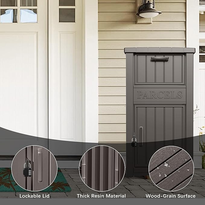 Outdoor Package Delivery Box for Outside -Lockable Anti-Theft Parcel Drop Box Deck Box & Porch Storage Box, Package Drop Box for Outside Deliveries, Curbside Outdoor Storage Box Grey
