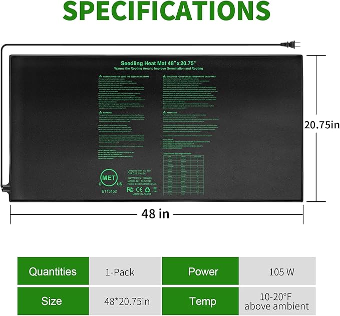 Seedling Heat Mat 48" x 20"in,Waterproof Heat Mats for Seed Starting,Plant Heating Mat for Seed Germination,Hydroponic Plant,Reptile Indoor