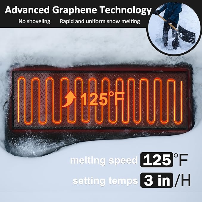 Heated Snow Melting Mats,20x60in Snow Melting Mats Outdoor,Electric Ice Melting Mats For Winter Snow Removal,Driveway Heating Mat For Snow,Heated Walkway Mats Outdoor With With 10ft Power Cord