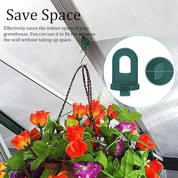 ELANE 30 Pcs Greenhouse Hooks and Twist Clips, Plastic Fixing Clips for Outdoor Garden Hanging Plants. (Green)