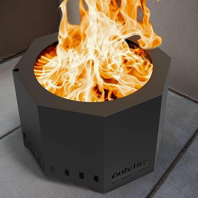 ONLYFIRE OUTDOOR LIVING Fire Pit with Ash Pan, 24" Portable Bonfire Firepit for Camping Tailgating Patio Backyard Party Outside, Smokeless Wood Fire Fireplace, Modern Black FP013