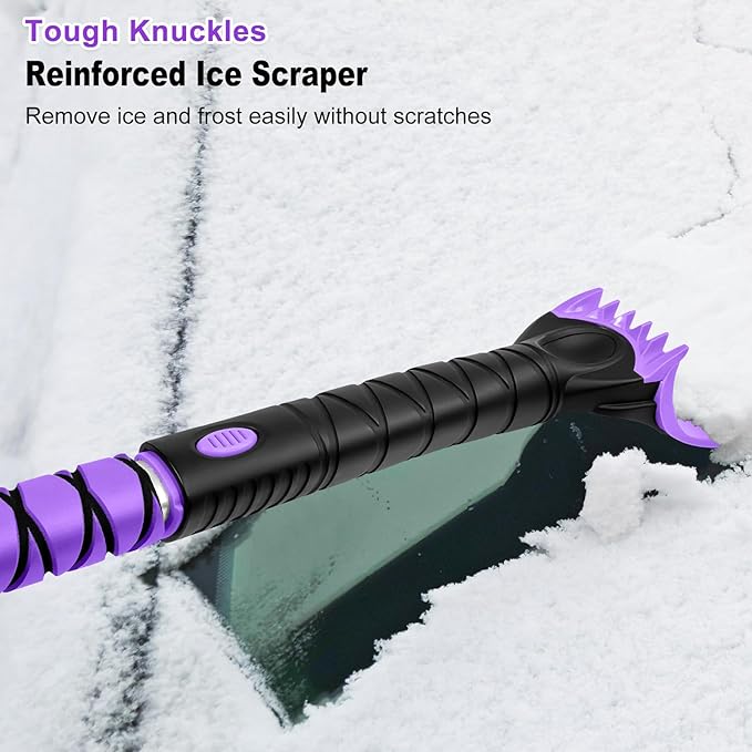 HEEYA 48 Inch Long Snow Brush for SUV, Extendable Ice Scraper and Brush with Foam Grip, 360° Pivoting Snow Car Brush for Truck Auto Jeep RV Vehicle Windshield Window - Purple