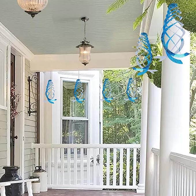 Hausse 6 Pack Bird Repellent Spiral Reflectors Blue Mylar Spinner, Garden Decorative Scare Birds Away, Like Woodpeckers, Pigeons and Geese