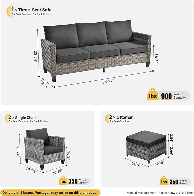 ovios Patio Furniture Set, 5 Pieces Outdoor Wicker Sofa Couch with Chairs, Ottomans and Comfy Cushions, All Weather High Back Rattan Conversation Set, Black