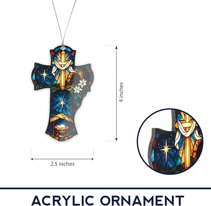 Christian Cross Ornament – Religious Christmas Decor- Nativity Ornament- Easter Cross Ornament – Christian Ornament 2025 – Suncatcher Effect Window Hanging