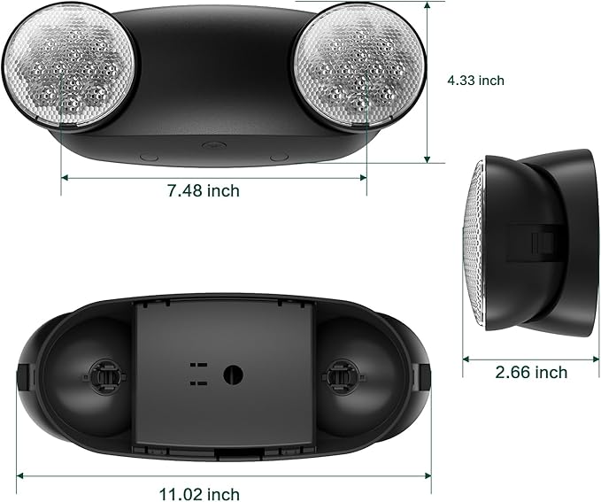 12 Packs Black Emergency Lights with Battery Backup Two Adjustable Bug Eye -UL 924 Certified Emergency Exit Signs-120-277VAC/Commercial Emergency Lights Fixtures/Hardwired Indoor Exit Lights.