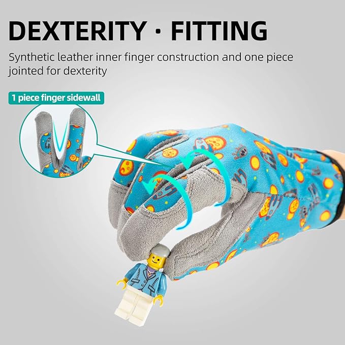 Vgo... 1-Pair Age 8-9 Kids Gardening Gloves,Children Yard Work Gloves,Soft Safety Outdoor Playing Gloves (Size XXL,Blue Plane, KID-MF7362)