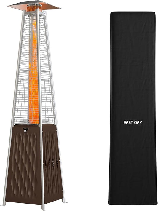 EAST OAK Pyramid Patio Heater, 48,000 BTU Outdoor Patio Heater, Quartz Glass Tube Propane Heater, Triple Protection System, Outdoor Heater with Wheels Coffee Bronze with Pyramid Patio Heater Cover