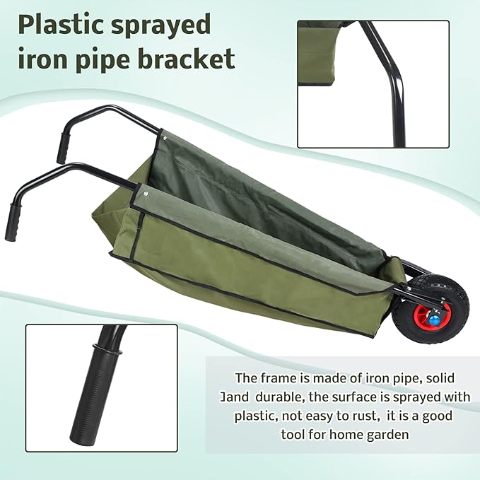 BBTO Folding Wheelbarrow Collapsible Foldable Yard Cart 88lbs Lightweight Gardening Heavy Duty Oxford Cloth Lawn for Adult, Grass, Soil, Brick, Leaf, Garden Supplies, 10" Pneumatic Tire