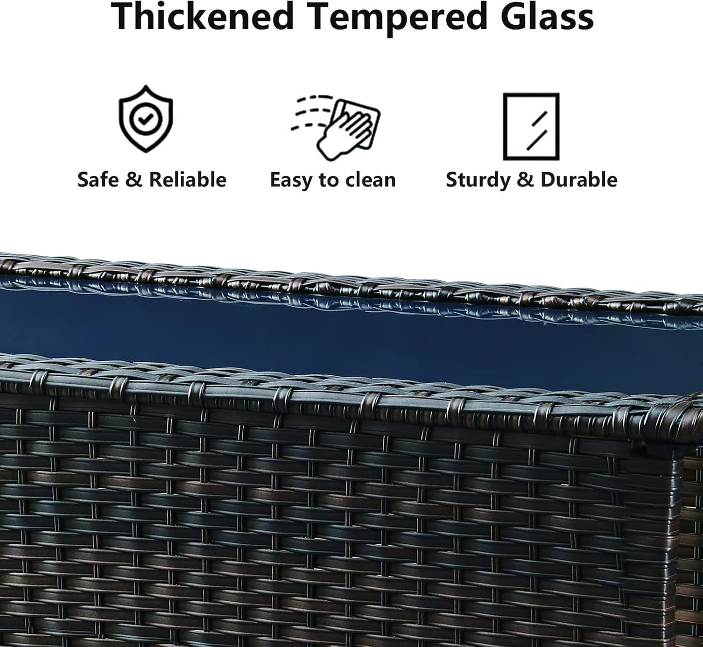 Patio Tables Wicker Coffee Table - Outdoor Rattan Coffee Tables with Glass Top for Patio Proch Deck Balcony Rectangle Brown