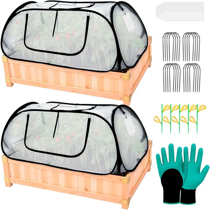 Garden Covers for Raised Beds, Pop Up Raised Garden Bed Cover, Garden Row Plants Cover Accelerator, Greenhouse Cover for Protecting Seedlings Fruits Vegetable Rows 45" L x 22" W x 16" H(2 Pack)