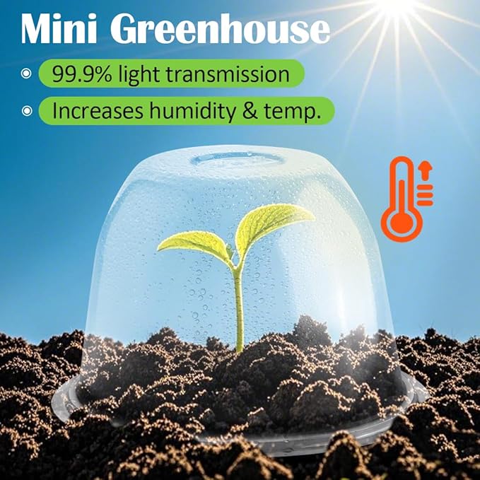 Plant Protectors from Animals 5-Pack, 10" D × 6.7" H Garden Cloches for Seedlings Nursery Pots, Clear Plant Covers, Mini Greenhouse for Plants, Durable Humidity Domes with Ventilation Holes