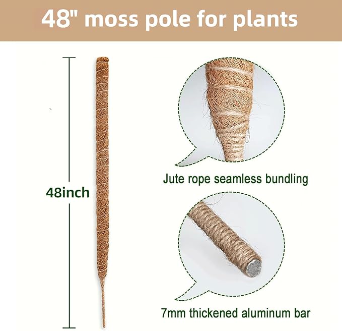 Moss Pole for Plants，Bendable Moss Pole for Plants Monstera，Handmade Coir Plant Support Stakes for Potted Plants, Pothos (48Inch)