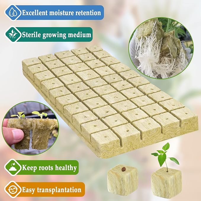 Legigo 1 Inch Rockwool Cubes Seed Starter Plugs for Hydroponics, RockWool Planting Grow Cubes for Hydroponic Tower Garden Soilless Cultivation Plants Germination Cutting Clone (4 Sheet, 200 Plugs)