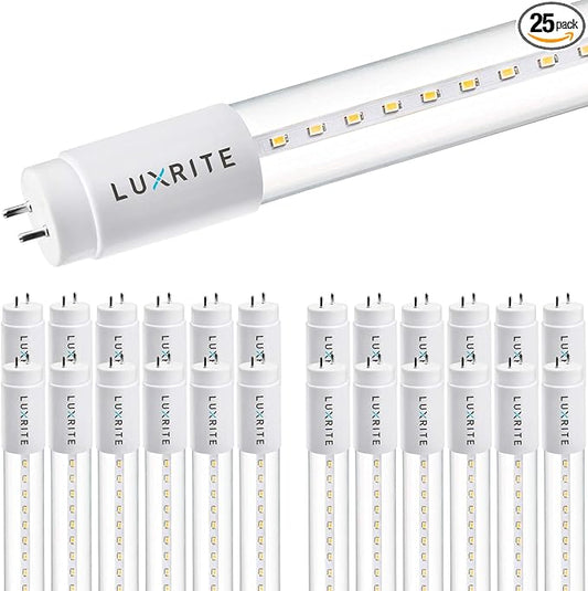 LUXRITE 25-Pack 4FT T8 LED Tube Light, Ballast and Ballast Bypass Compatible, 13W=32W, 3000K Soft White, Clear Cover, Single-End or Double-End Powered, Damp Rated, UL Listed