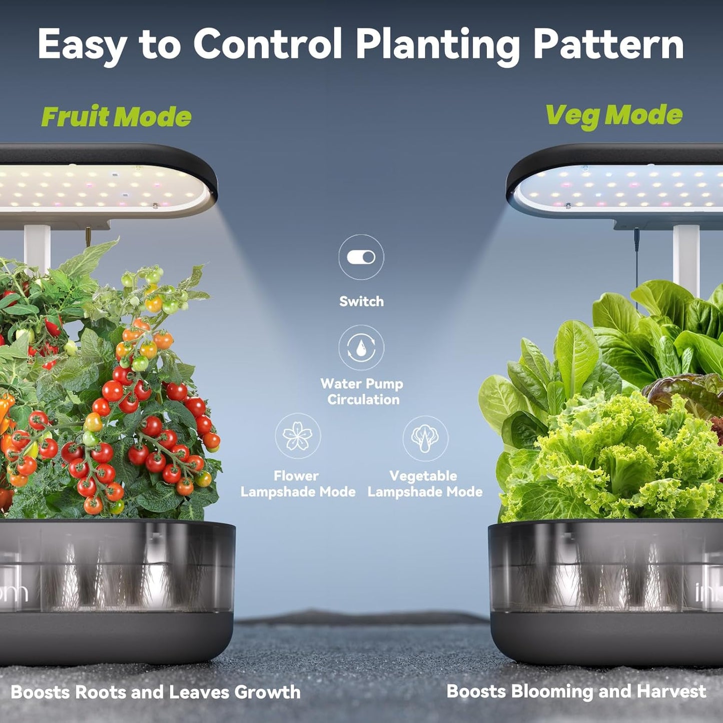 inbloom 12 Pods Hydroponics Growing System Kit, Herb Garden Planter Indoor Kit, Indoor Gardening Hydroponics Growing System with 4.2L Water Pump, Height Adjustable, Gifts for Woman, Transparent Black